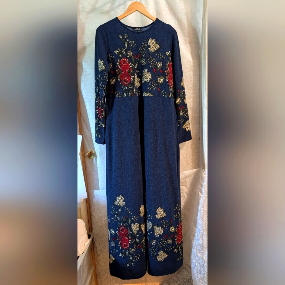 Zenane‎ Dark Blue Floral Long Sleeve Dress Sz.44 EU/12US